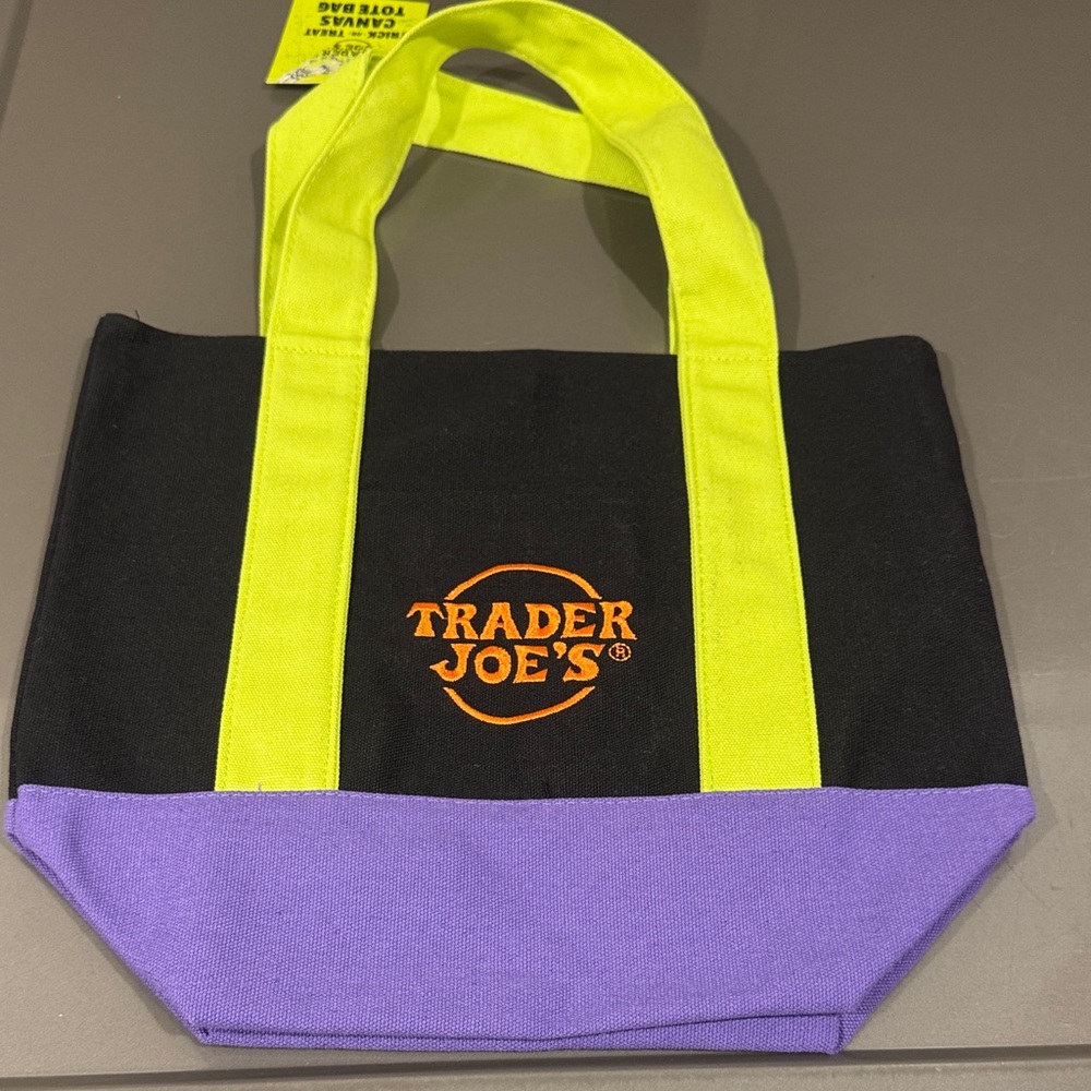 Trader Joe's Black and Purple Tote with Yellow Handles